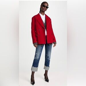 R13 DB Peak Lapel Ragged Blazer, Red Velvet